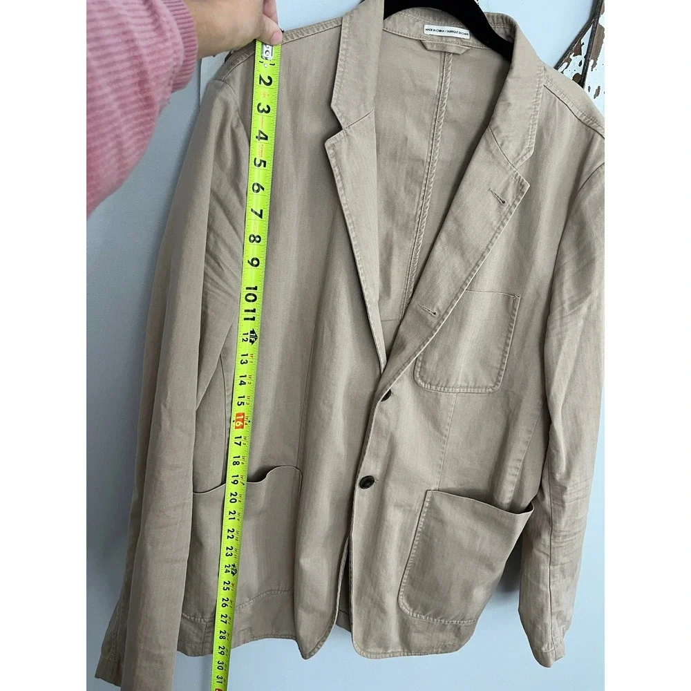 Club Monaco Mens Blazer Sport Coat Two‎ Button Casual Jacket Khaki Size L Cotton